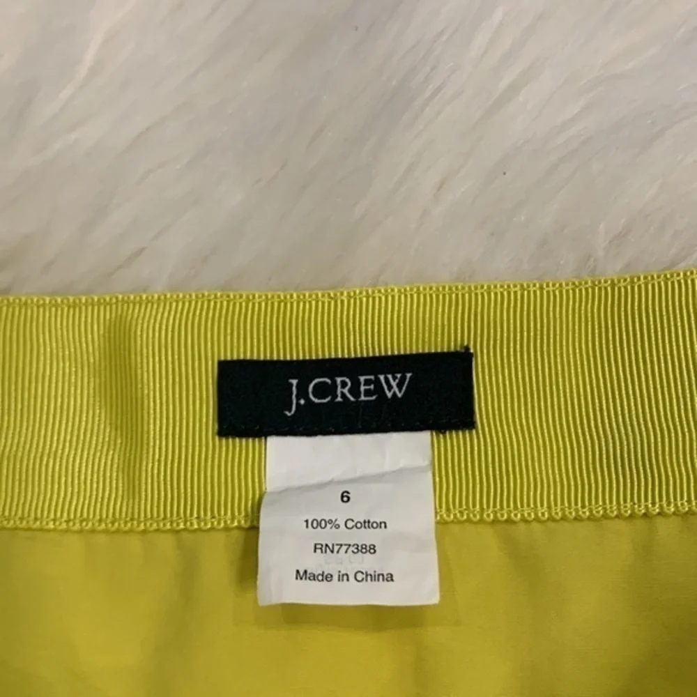 J. Crew pleated A-line side zip skirt chartreuse cotton poplin 6